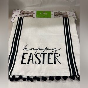 NWT Table Runner Home Decor 13"x54" Reversible Black Creamy White "Happy Easter"